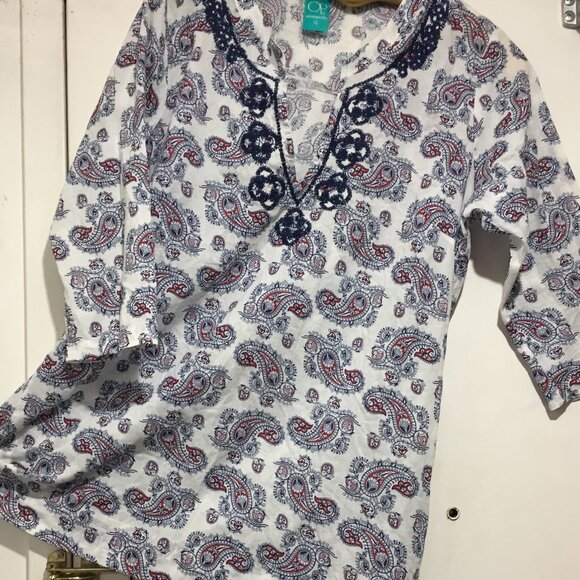 OCEAN PACIFIC EMBROIDERED V-NECK PRINT BLOUSES SIZE L - Picture 1 of 8